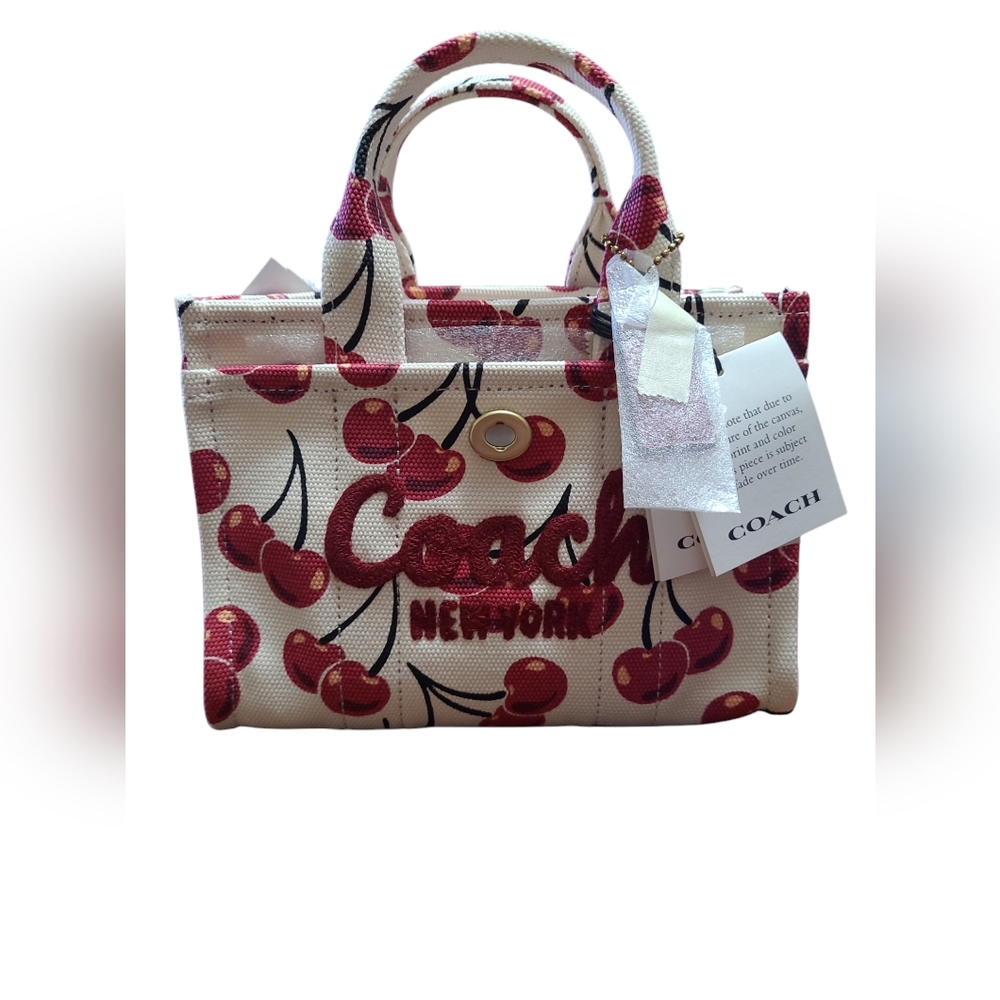 SOLD Coach Mini Tote Cherry Print Tote Bag - White and Red - Picture 2 of 10